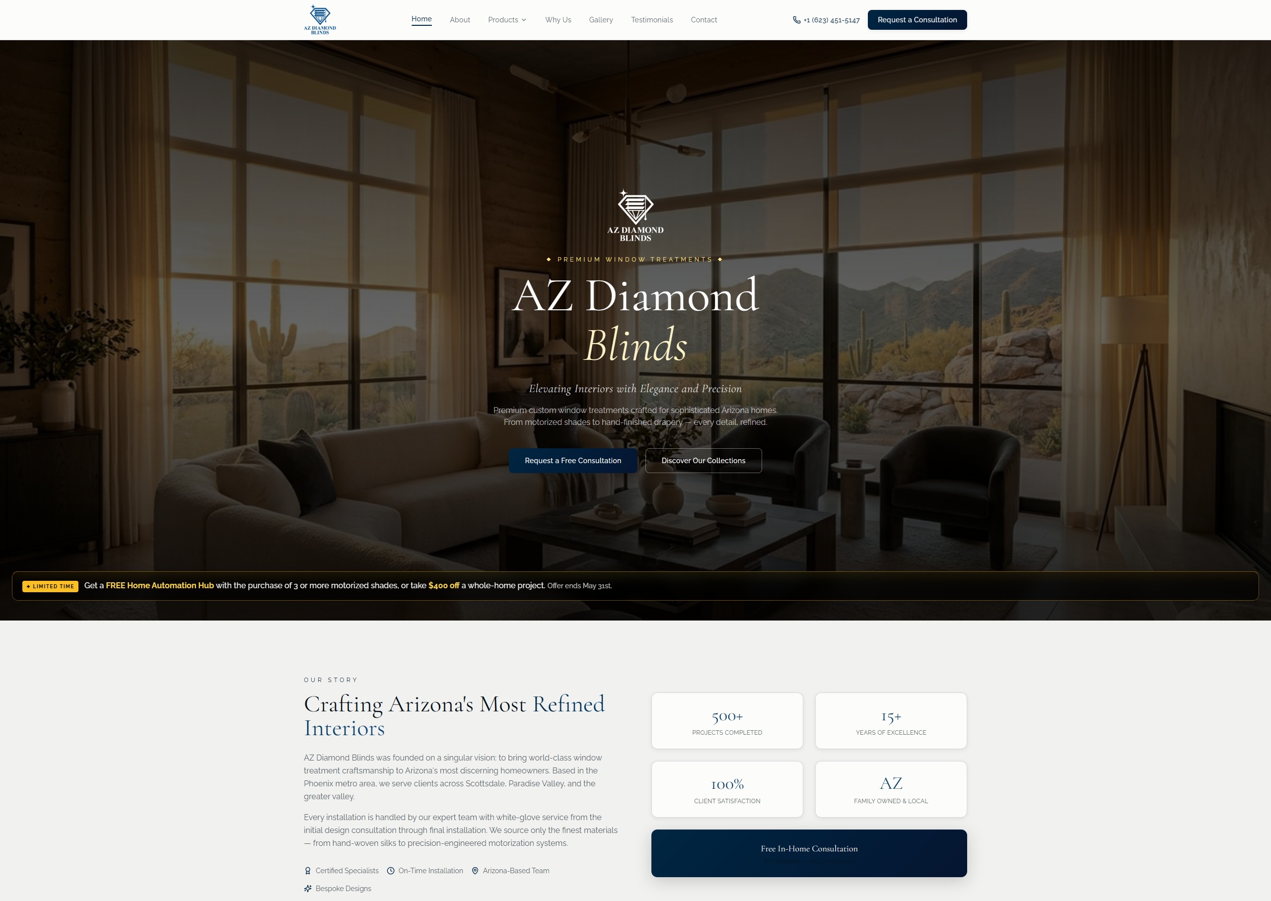 Arizona Diamond Blinds website screenshot