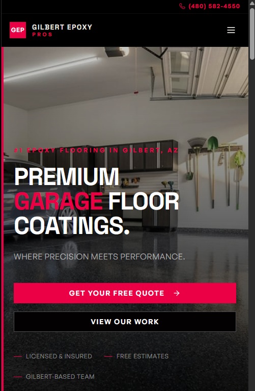 Gilbert Epoxy Pros mobile website built by 99 Web Guys